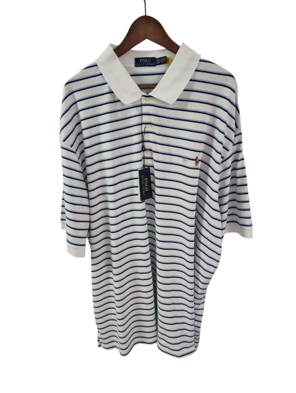 NWT Polo Ralph Lauren Men's Classic Polo Shirt White Blue Stripes Size 3XLT - Picture 1 of 15
